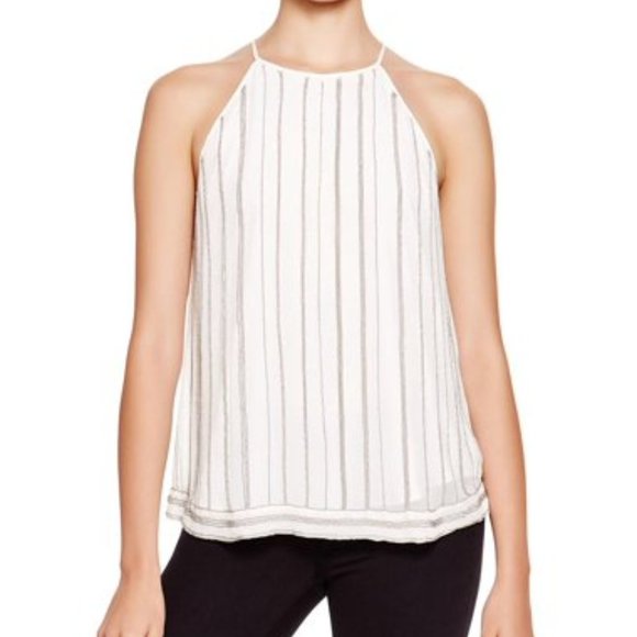 New Joie Zelpha silk high neck dainty cami strap chain embellished tank blouse